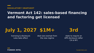 Vermont Commercial Financing Law: The One-Year Clock for MCA, RBF, and Factoring