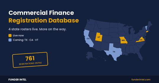Commercial Finance Registration Database — 4 States, 761 Registrants