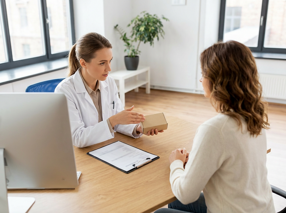 Médecin expliquant à une patiente la traçabilité d’un produit injectable lors d’une consultation préalable