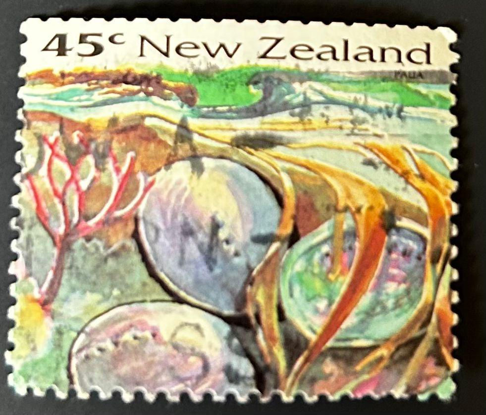 P302-New Zealand 45c Marine Life Stamp Used Coastal Seaweed Rocks Definitive