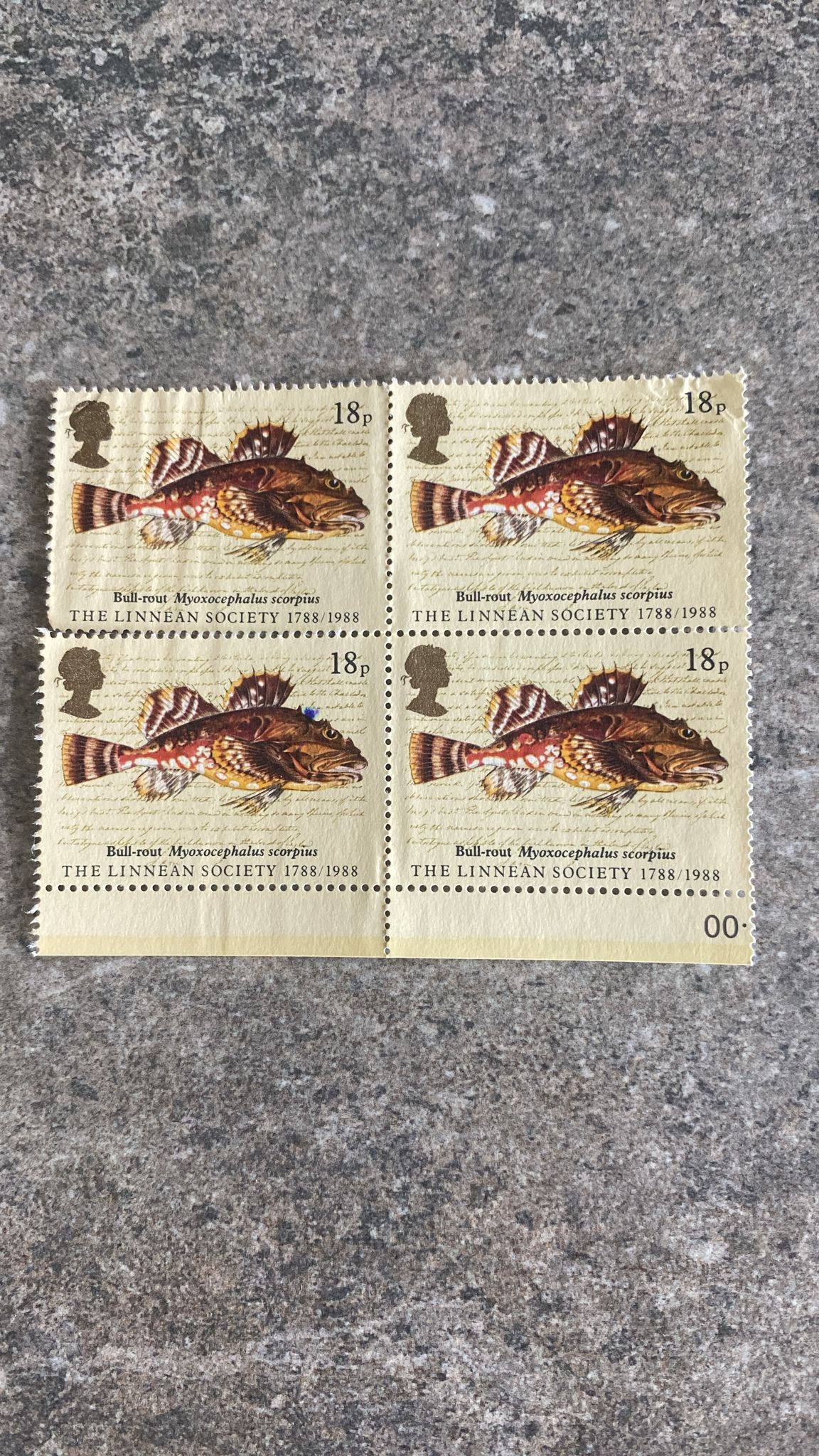 A438-Great Britain 1988 “Bull-rout / Myoxocephalus scorpius 18pBlock of 4 (The