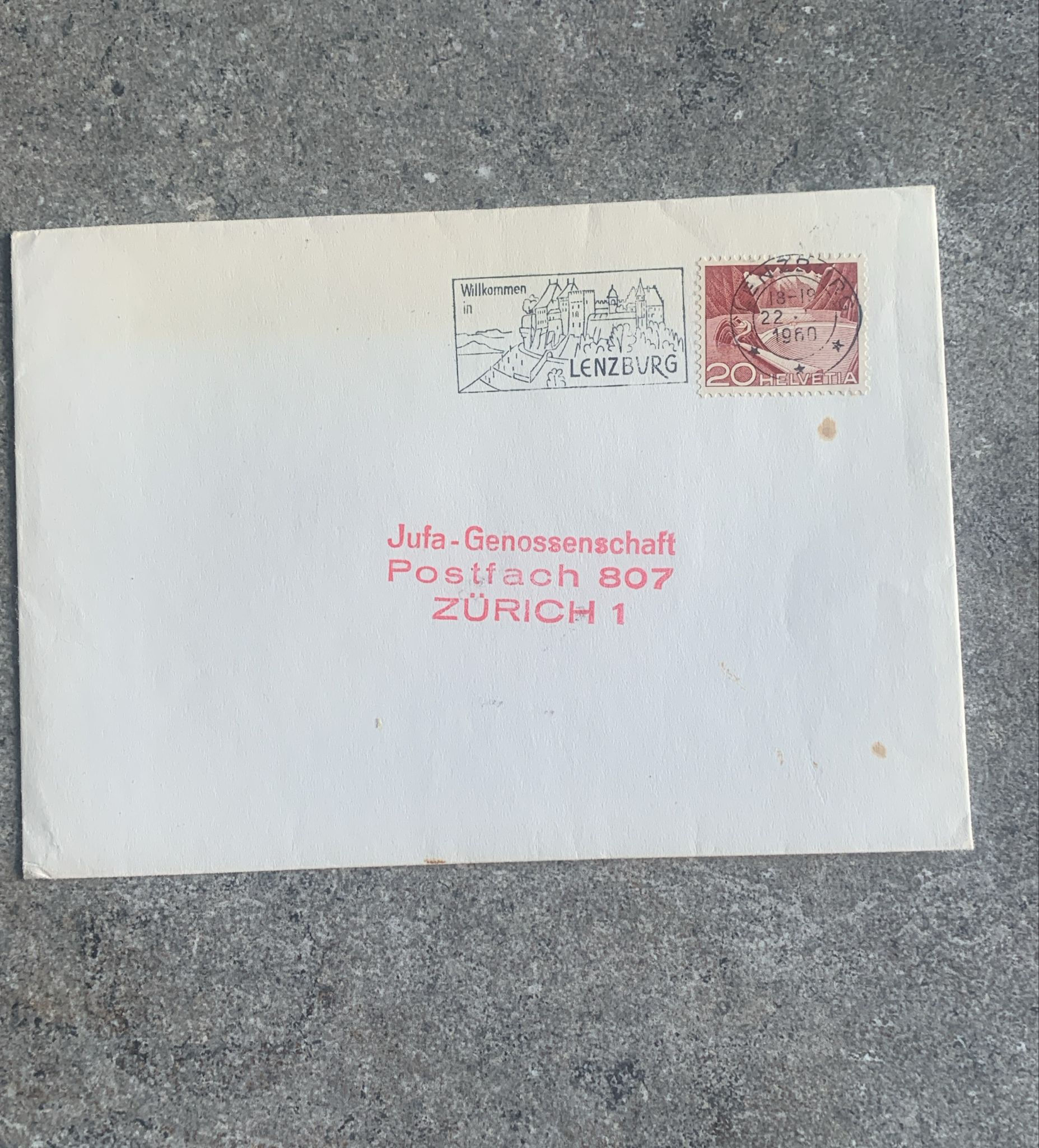 A754-Vintage 1960 Swiss Postal Cover from Lenzburg to Zürich “Willkommen in Le