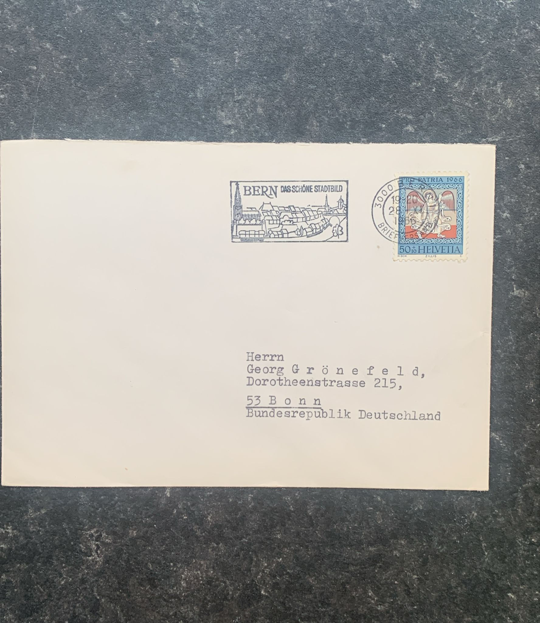 E172-Switzerland 1966 Pro Patria 50c Cover – Bern “Das Schöne Stadtbild Special