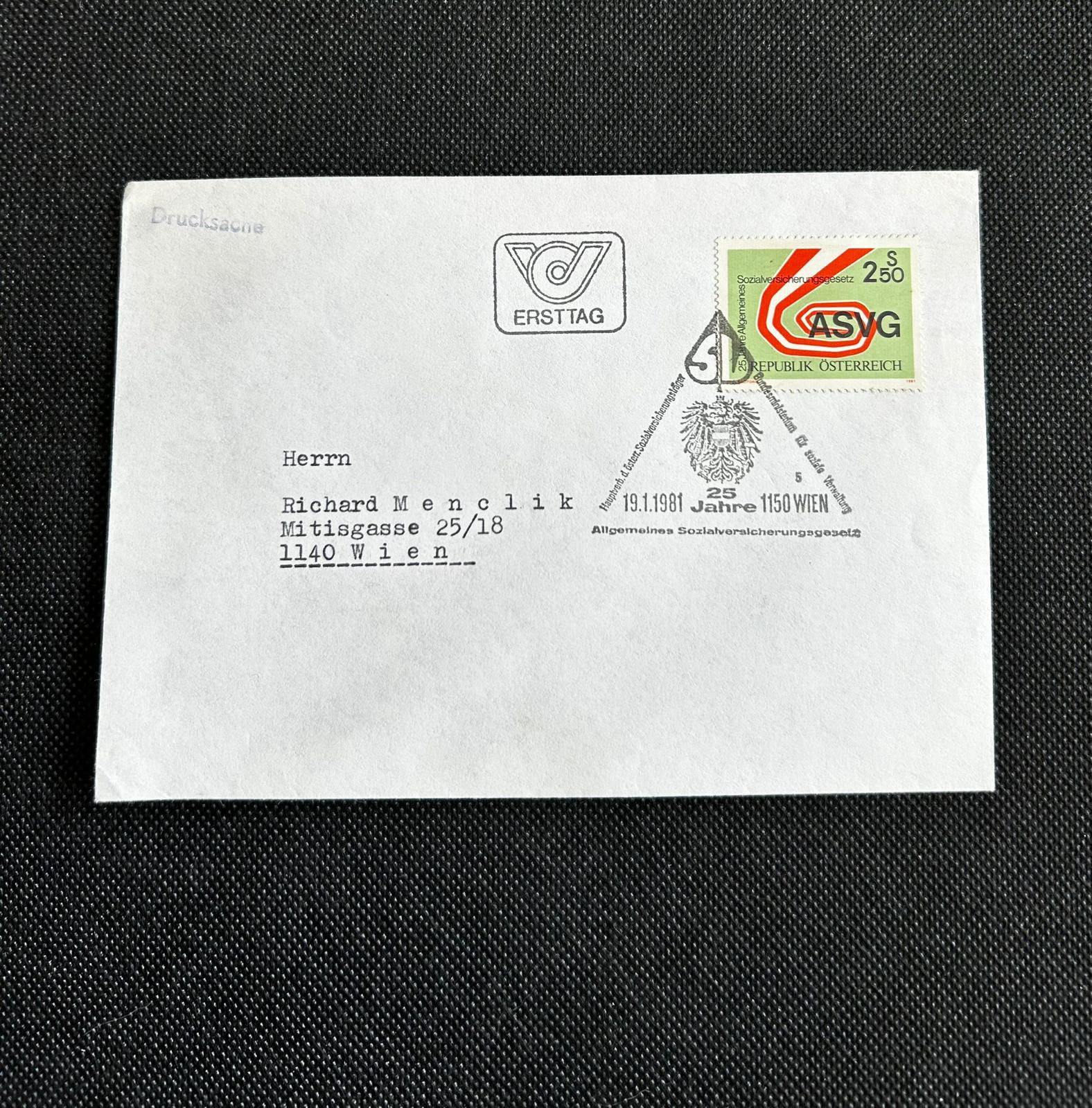 P586-Austria 1981 ASVG Social Insurance Law First Day Cover Vienna Ersttag Posta