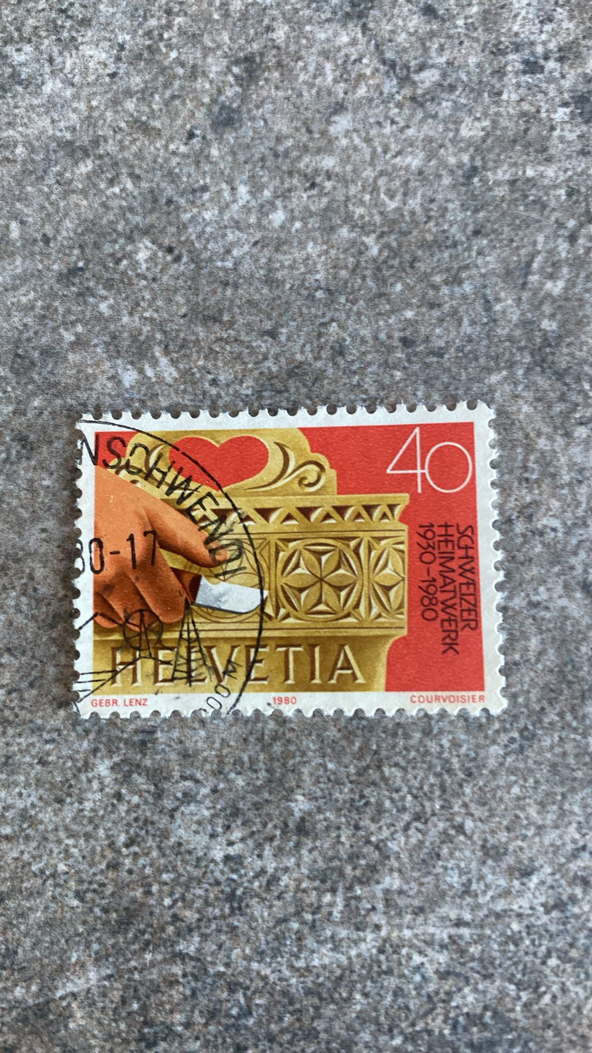 A329-Switzerland 1980 “Schweizer Heimatwerk 1970–1980” 40c Stamp –Helvetia Us