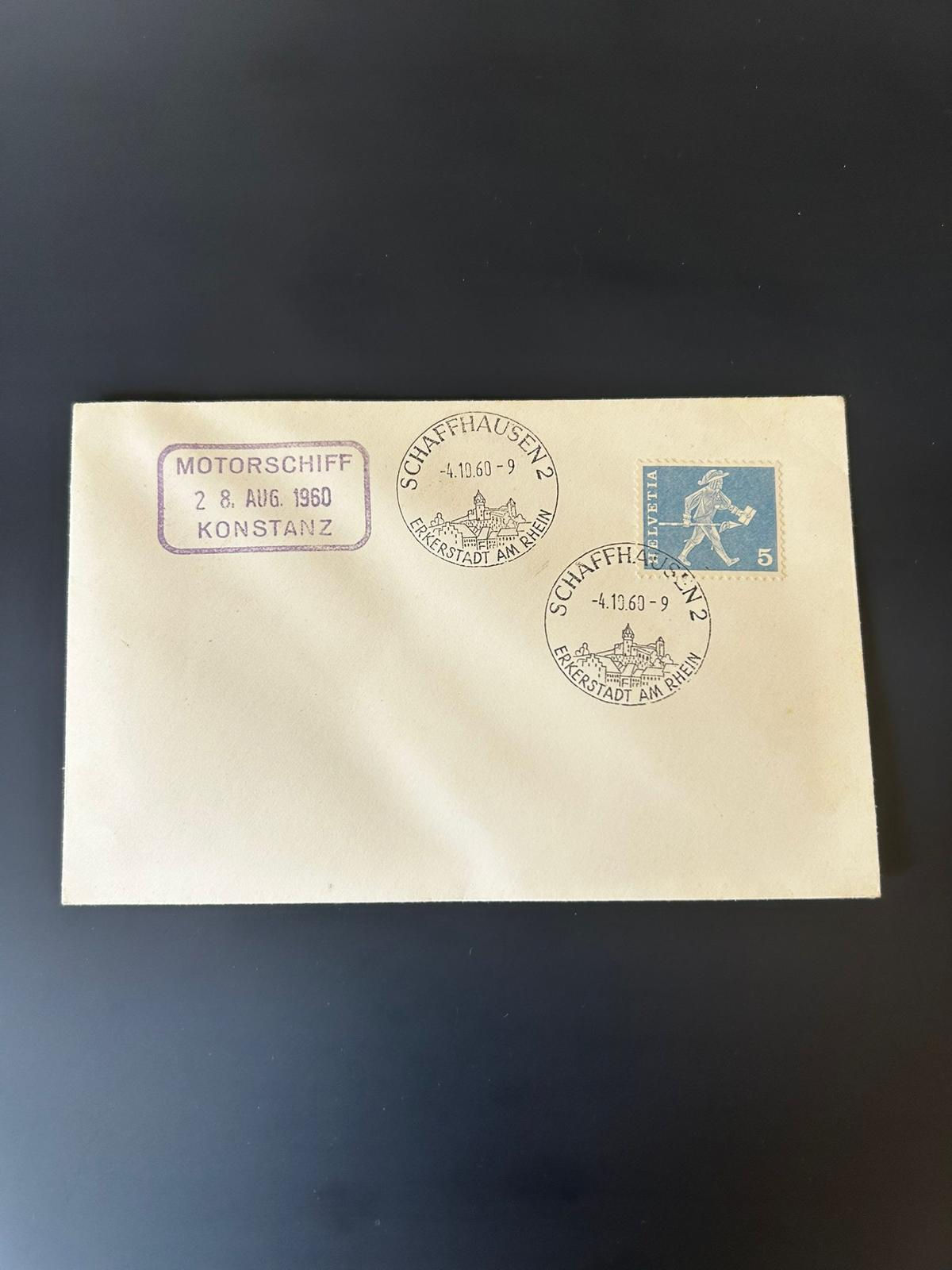 P68-1960 Switzerland Helvetia 5c Cover – Schaffhausen to Konstanz Motor Ship Cac