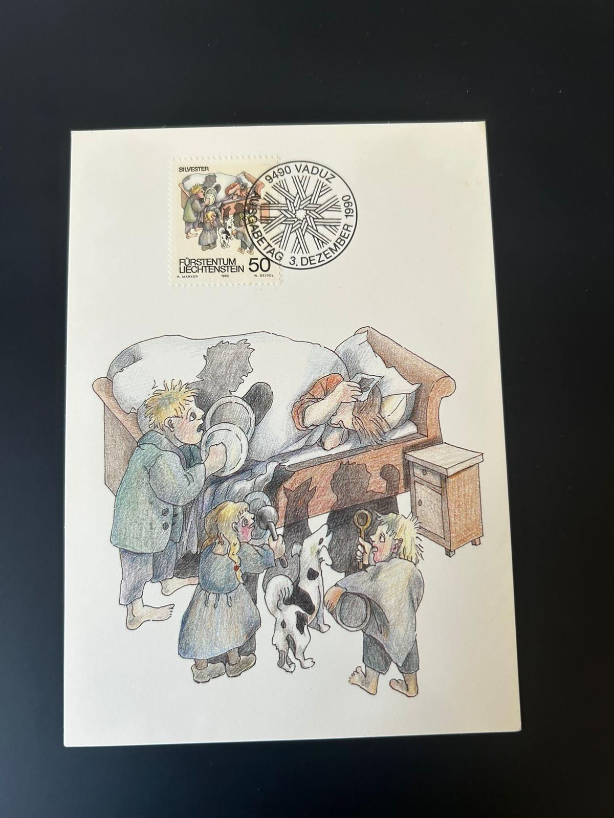 P50-Liechtenstein 1990 Max Card FDC Winter Traditions Silvester Vaduz Cancel