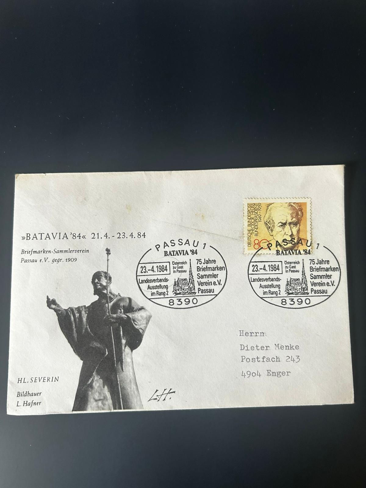P121-Germany 1984 BATAVIA Passau Special Cover 75 Years Stamp Club FDC