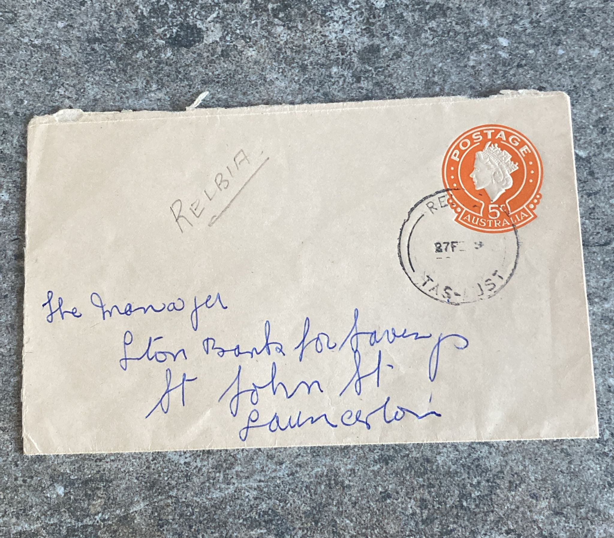 A350-Australia 5c Orange Queen Elizabeth II Postal Stationery Envelope Tasmani