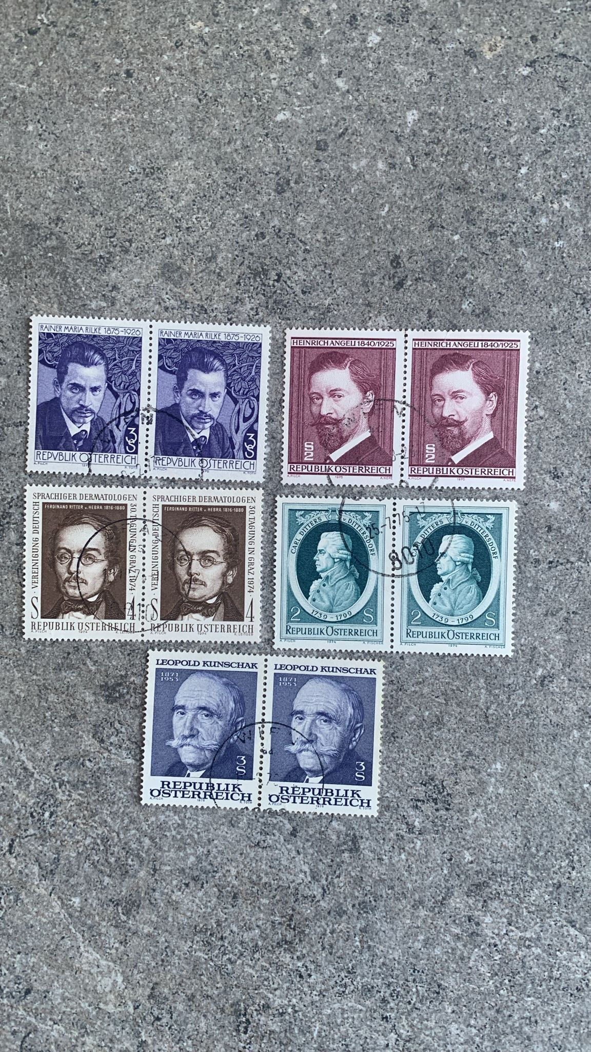 B321-Vintage Austrian Postage Stamps Collection Republik Österreich 1950s Set