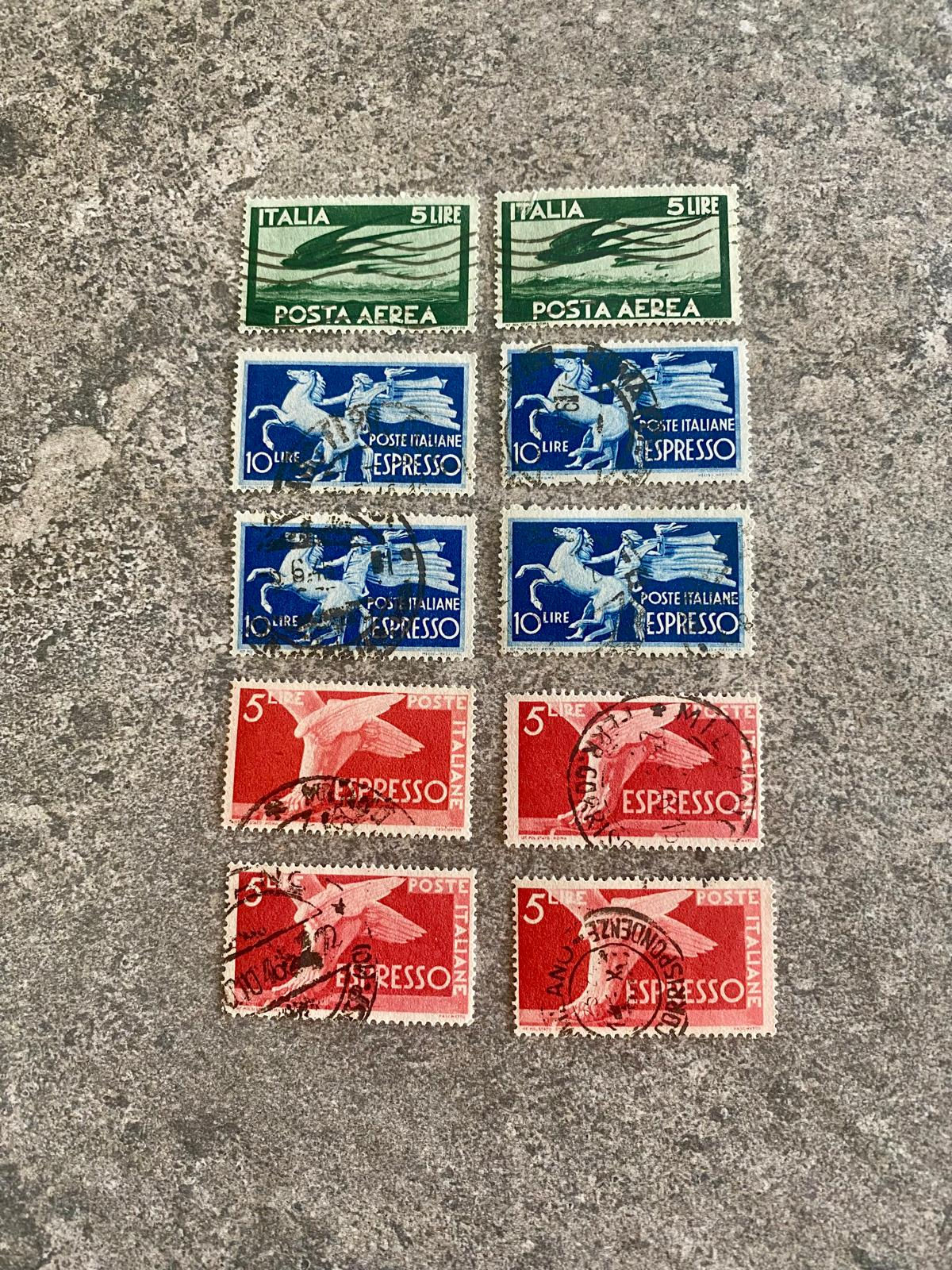 A220-
Lot of 10 Vintage Italian Stamps – Espresso & Airmail (Posta Aerea) – 193