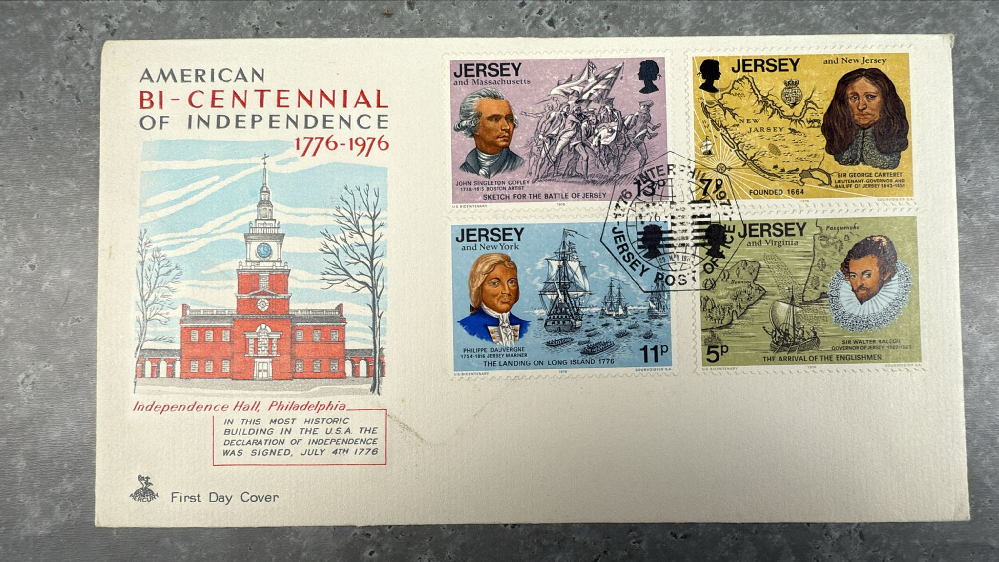 F499-1976 Jersey American Bicentennial First DayCoverndependence Hall Philadelph