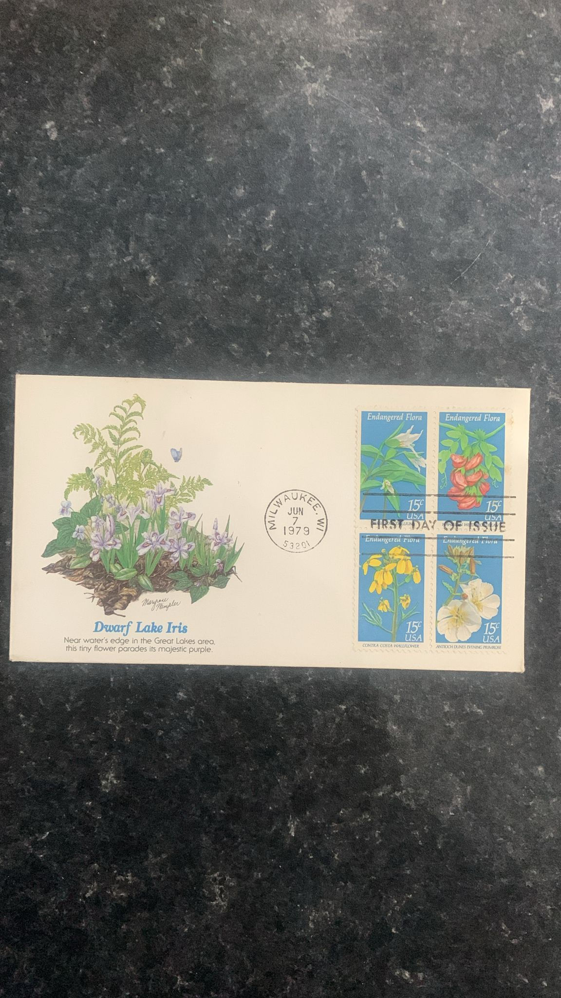 E101-1979 USA First Day Cover – Dwarf Lake Iris & Endangered Flora 15¢ Stamps  