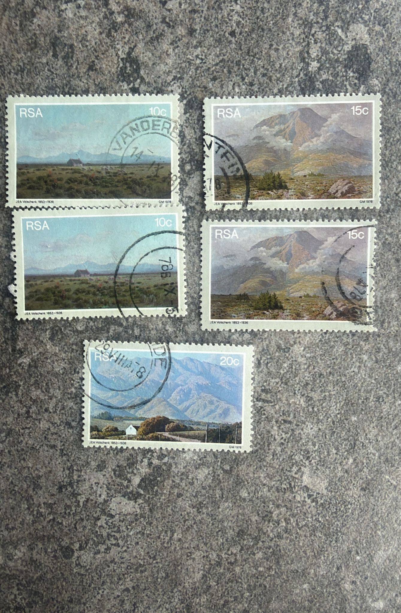 E567-South Africa RSA 1978 Scenic Paintings Stamps –Used Set of 5 (10c, 15c, 20