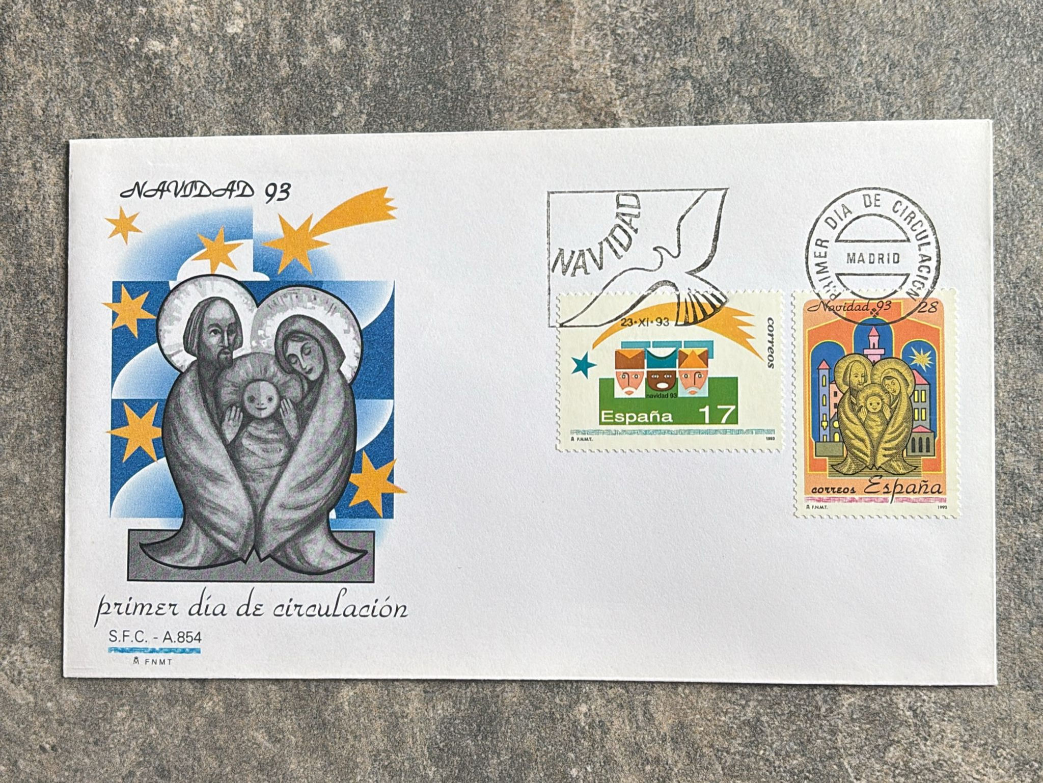 F718-1993 Spain Navidad 93 First Day Cover (FDC) Madrid Christmas Stamps Correos