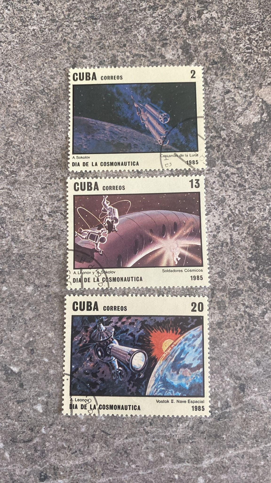 B75-Cuba 1985 Día de la Cosmonáutica Space Exploration Stamps Set(3)Used A.Soko