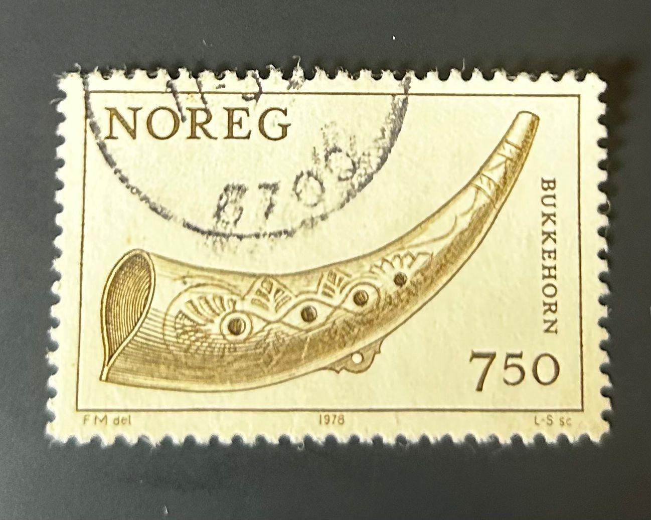 P182- Norway 1978 7.50kr Bukkehorn Stamp Used Noreg Traditional Horn Instrument