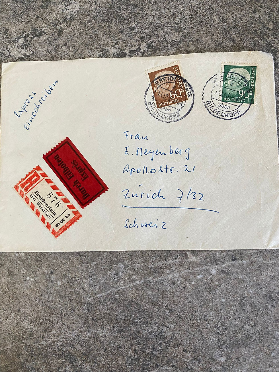 N89-
Vintage 1950s German Registered Express Airmail Cover to Zurich, Switzerl