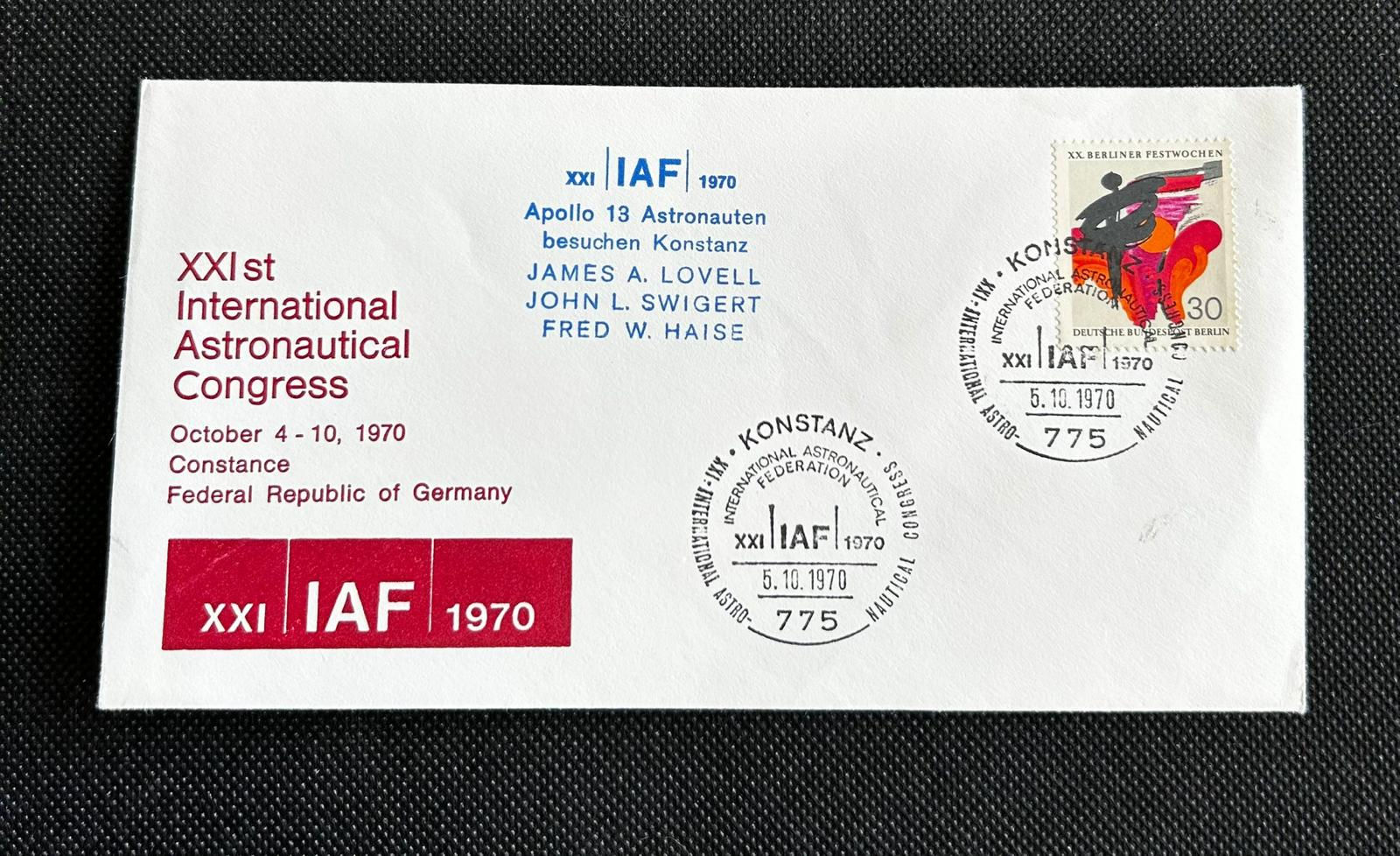 P578-1970 XXI International Astronautical Congress Cover Apollo 13 Astronauts Ko