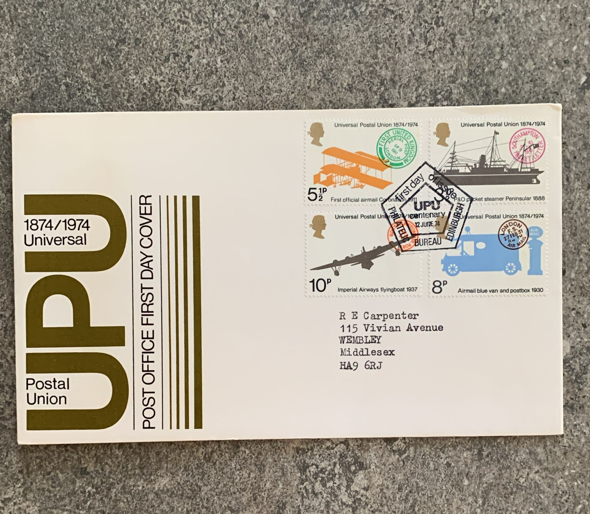A466-Universal Postal Union 1874-1974 GB First Day Cover UPUCentenaryStamps (E