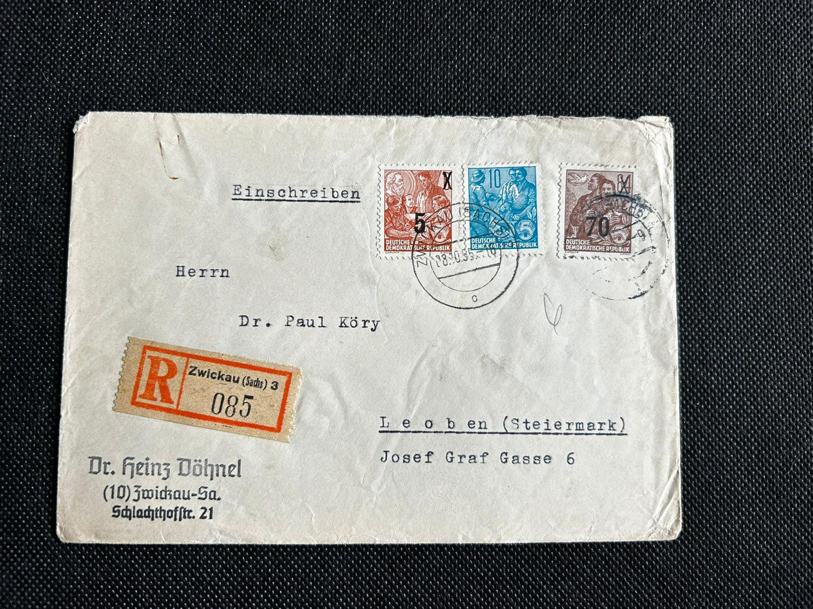 P630-Vintage 1948 East Germany DDR Registered Cover Zwickau to Leoben Austria Po