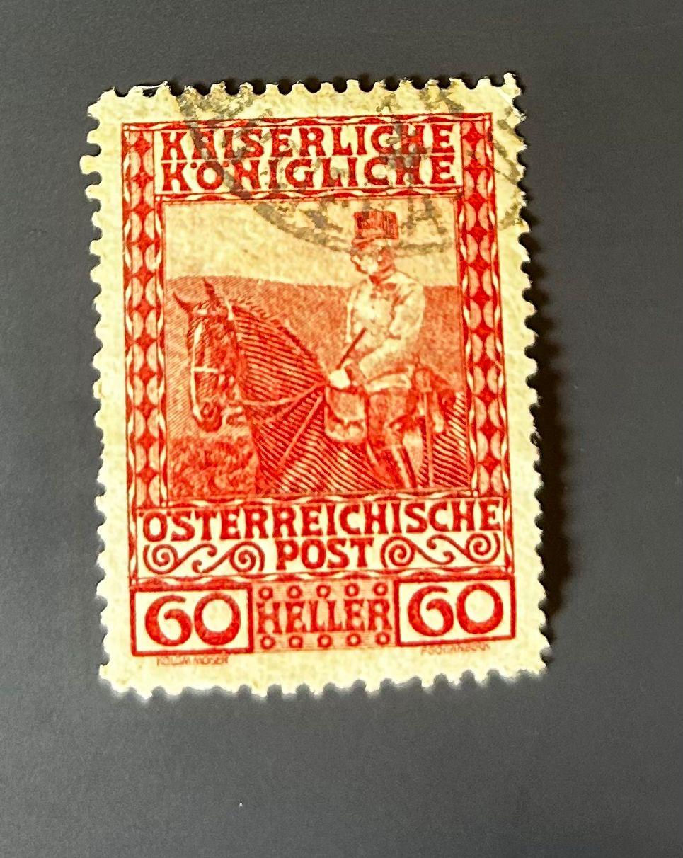 P152-Austria 60 Heller Stamp Red Horse Rider WWI Era Used Österreichische Post