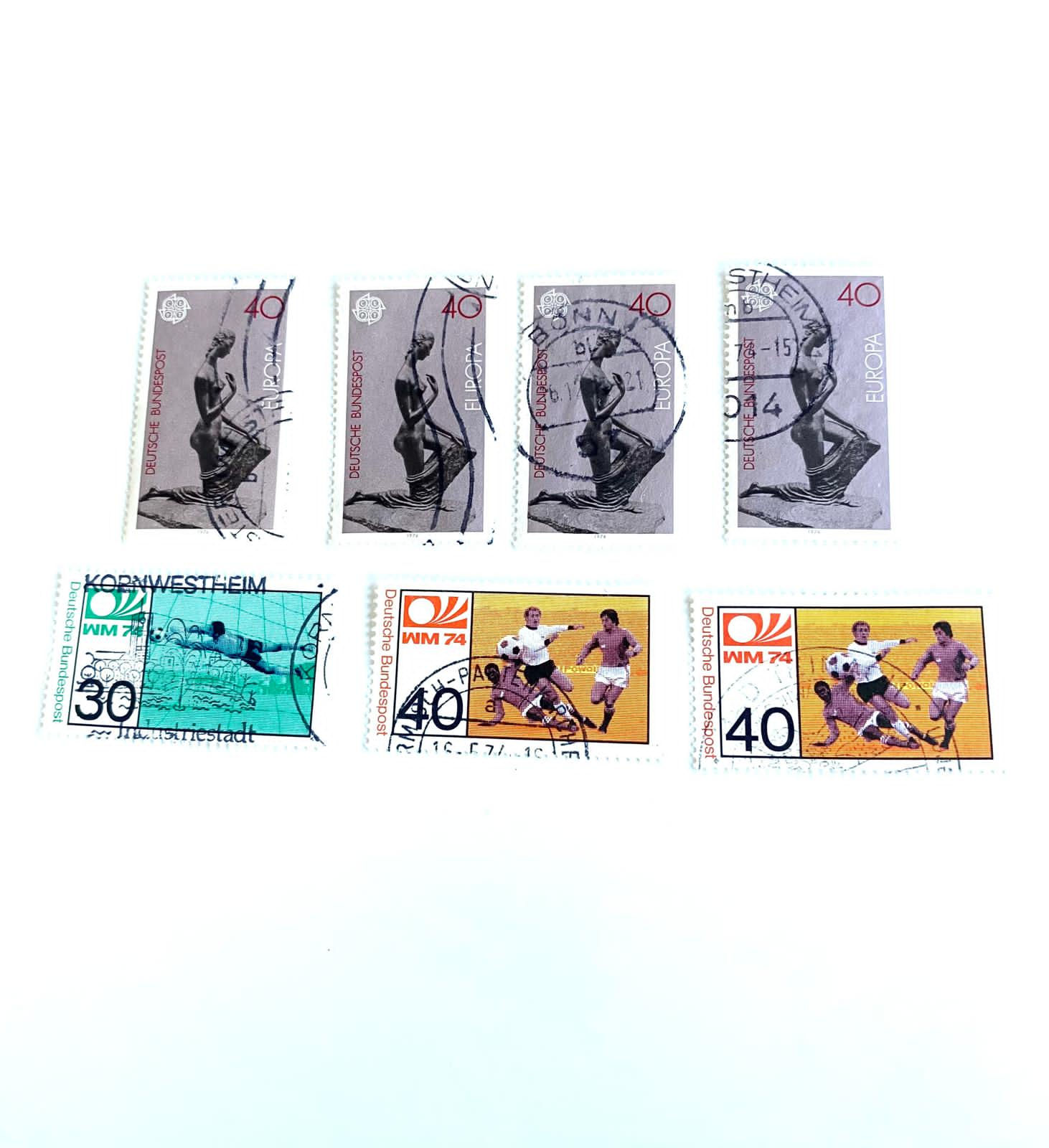 A118-
Lot of 7 Vintage German Stamps – Deutsche Bundespost Europa & World Cup W