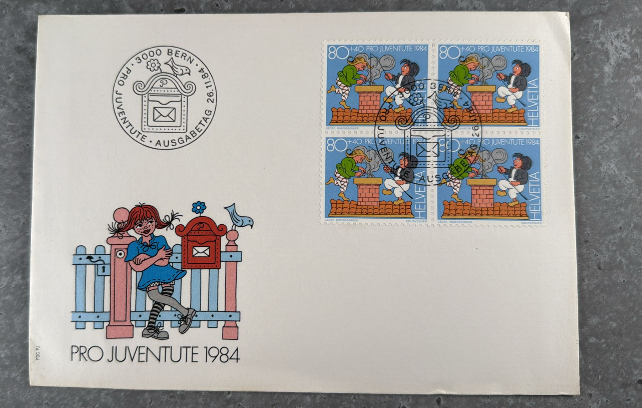 F556-Switzerland 1984 Pro Juventute FDC Block of 4 Stamps Bern First Day Cover H