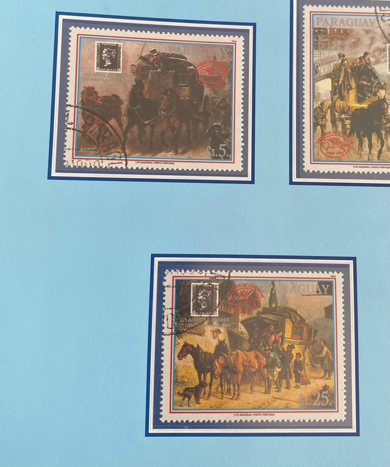 P460-Paraguay 1990 Stamp Collection Sheet – 150 Years of First Stamp – Stagecoac