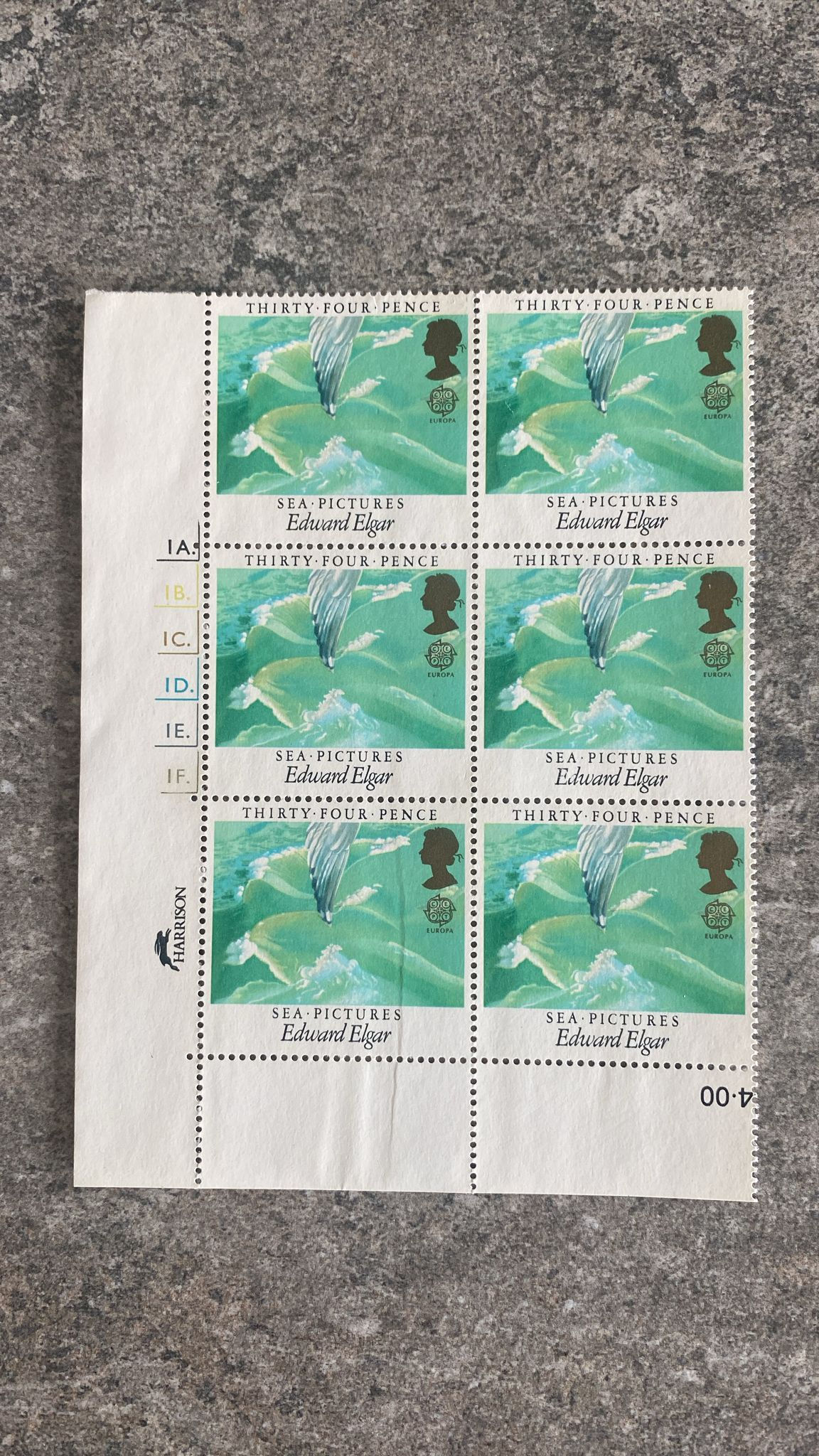 A354-GB 1993 Edward Elgar “Sea Pictures” 34p Mint Stamp Block of 6 Music Europ