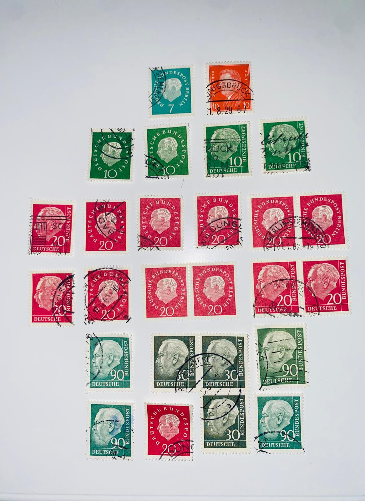 A52-
Vintage German Deutsche Bundespost Stamps Lot (Konrad Adenauer, 1950s–196
