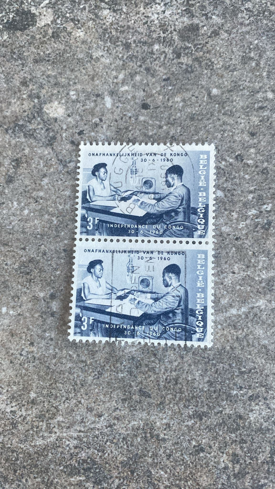A166-Belgium 1960 Congo Independence Commemorative Stamp Pair 3F – Postmarked