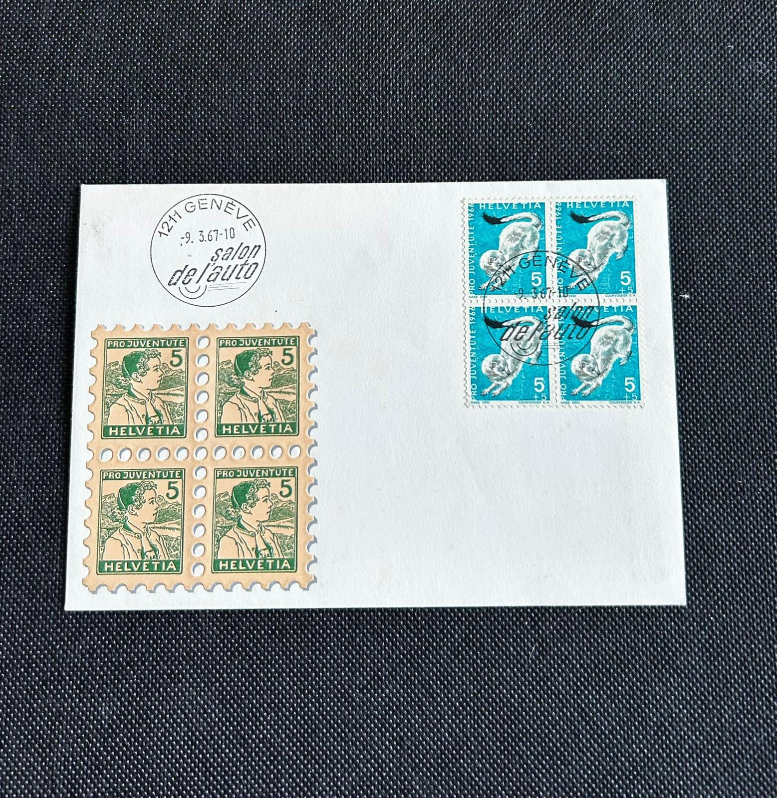 P509-Switzerland 1967 Pro Juventute Squirrel Block FDC Geneva Salon de l’Auto Co