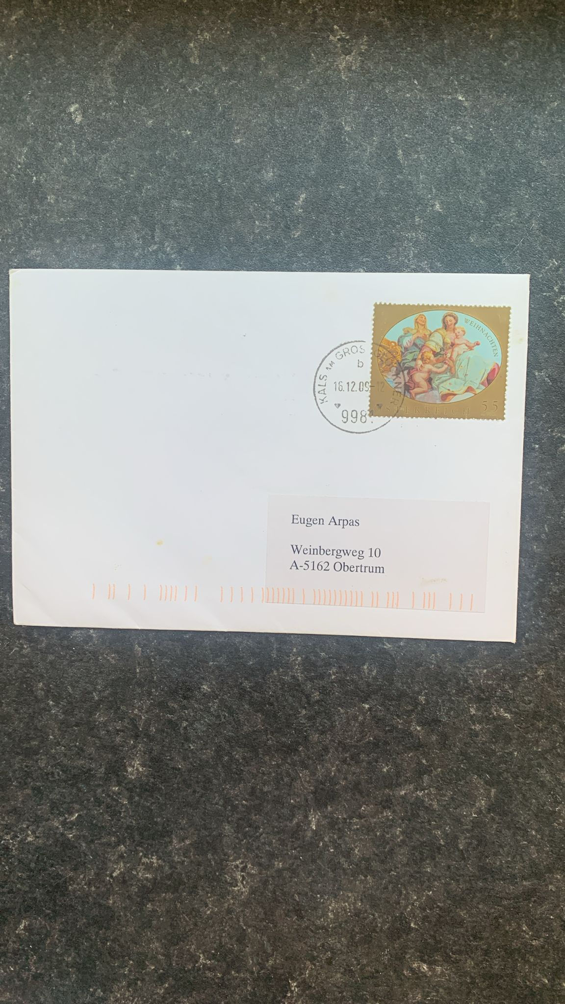 E125-Austrian Christmas 2009 Postmarked Cover – 55c “Weihnachten” Stamp  Kals a