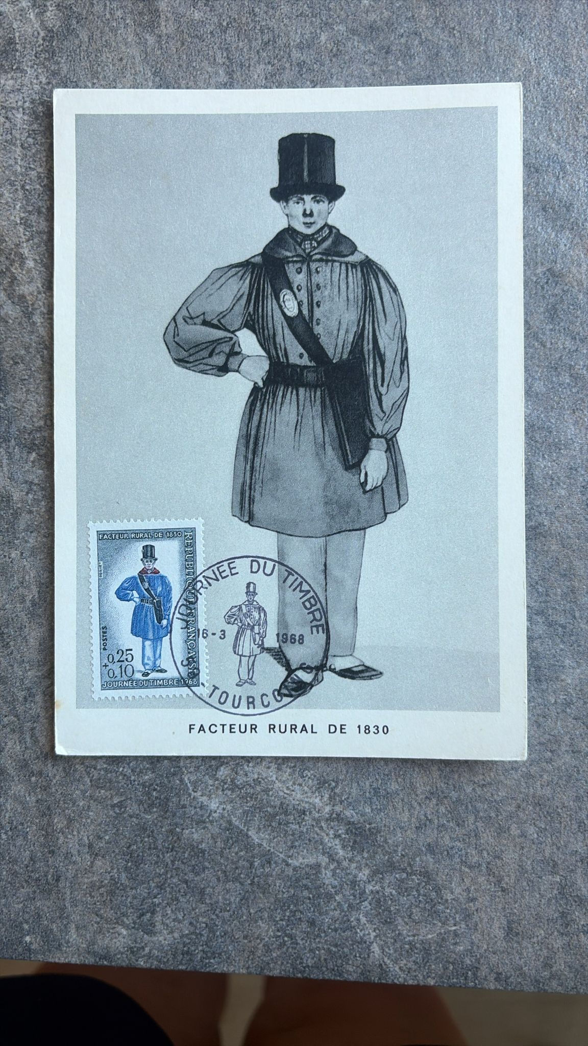 F815-1968 France “Journée du Timbre” Philatelic Card – Facteur Rural 1830 Stamp 