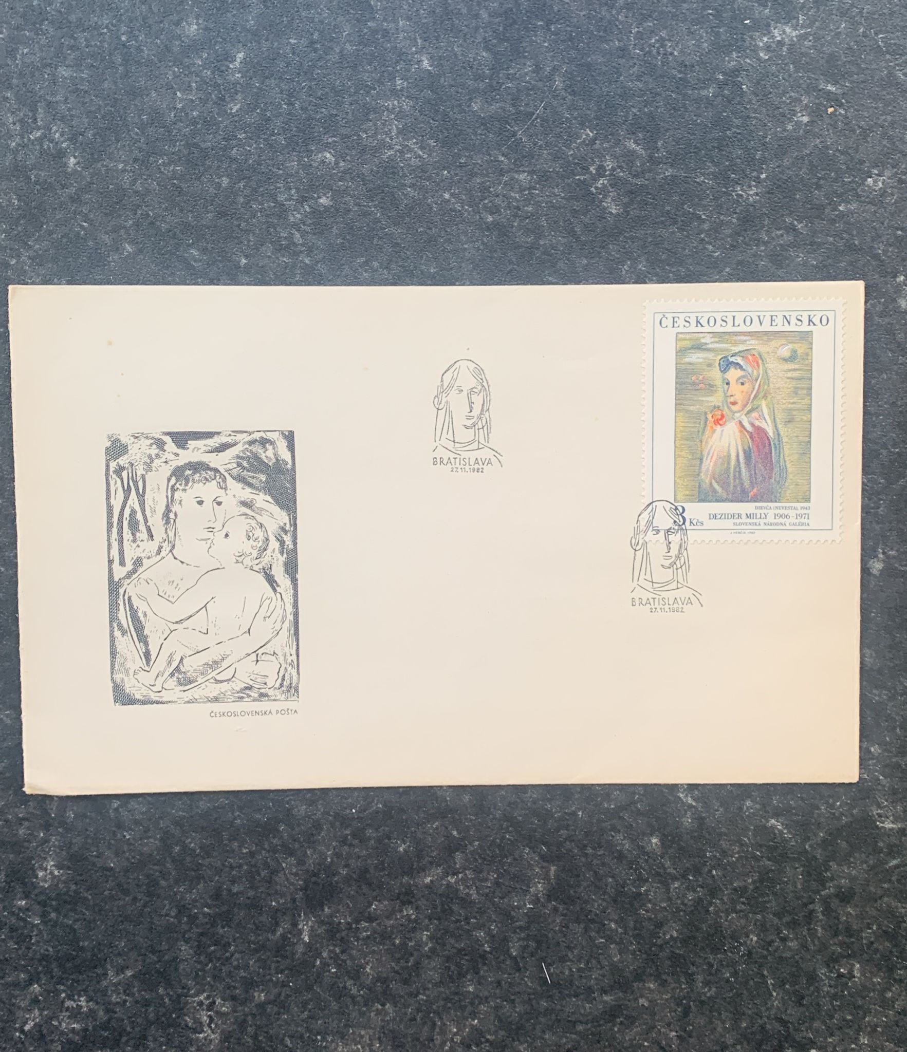 E156-Czechoslovakia 1982 FDC  Dezider Milly 1906–1971 “Dievča (Nevesta) 1943” B