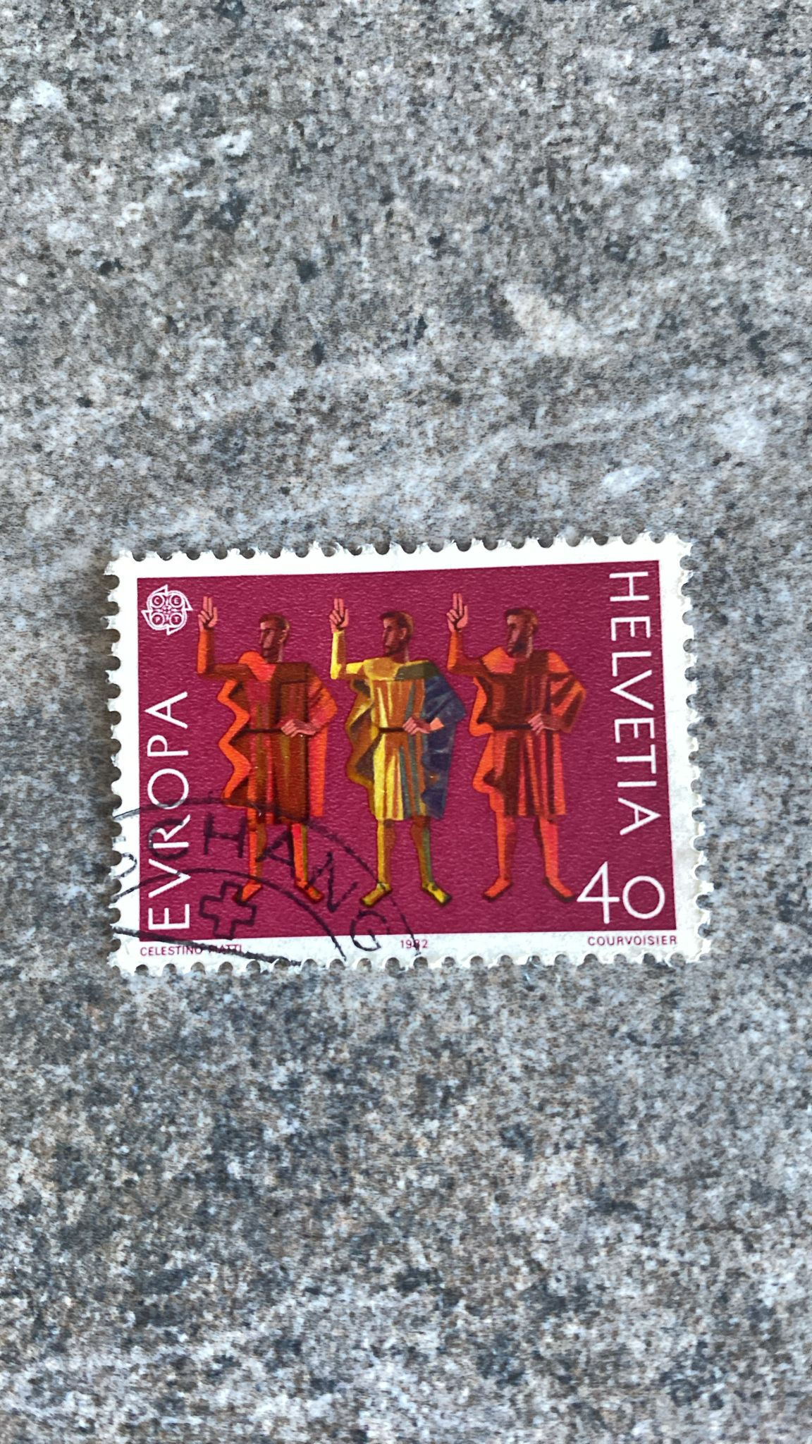 A319-🇨🇠1962 Switzerland Helvetia 40c Europa CEPT Stamp “Three Men” Design b