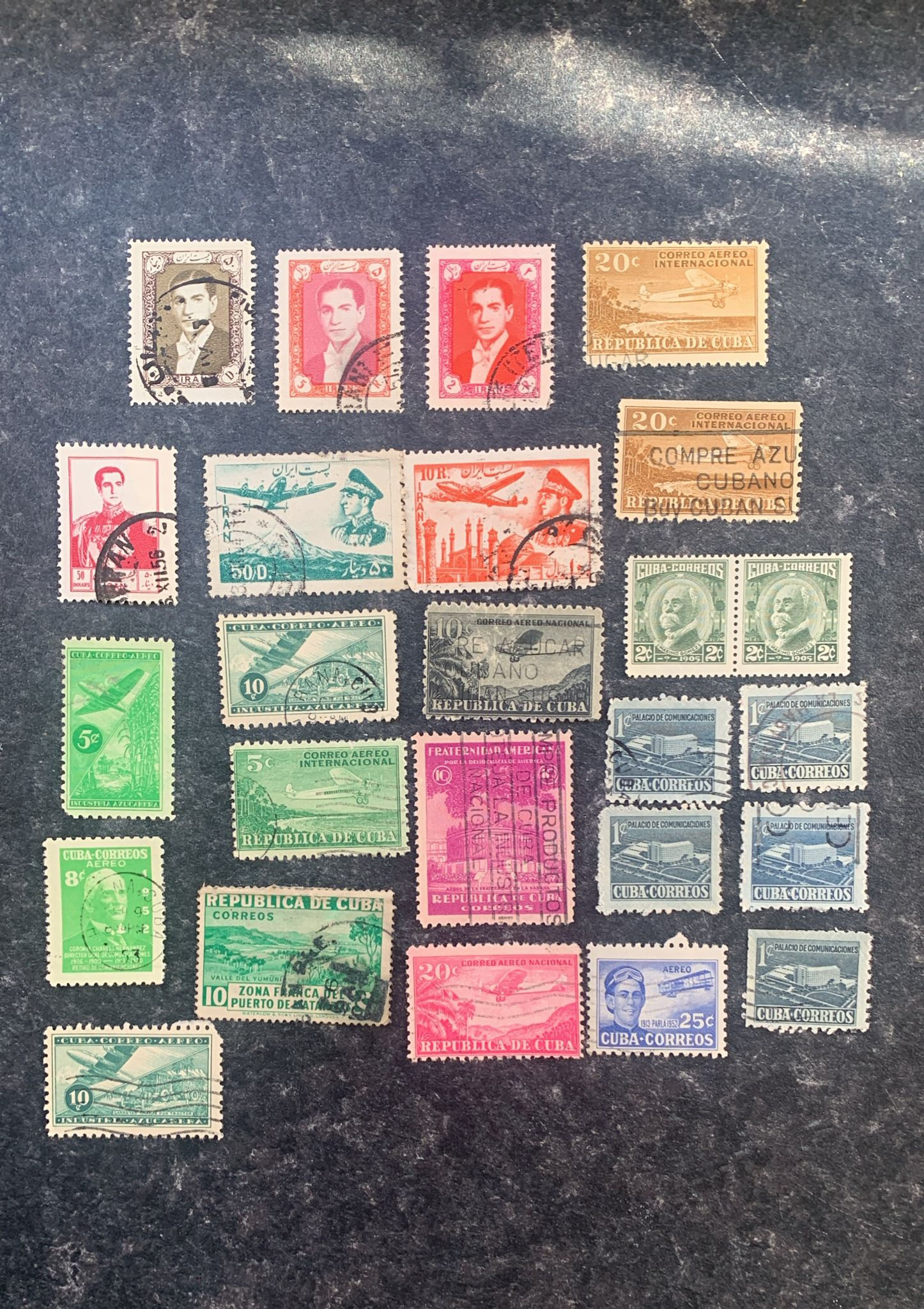E136-Mixed Lot Vintage Cuba & Iran Postage Stamps 1930s–1950s Airmail, Overpri