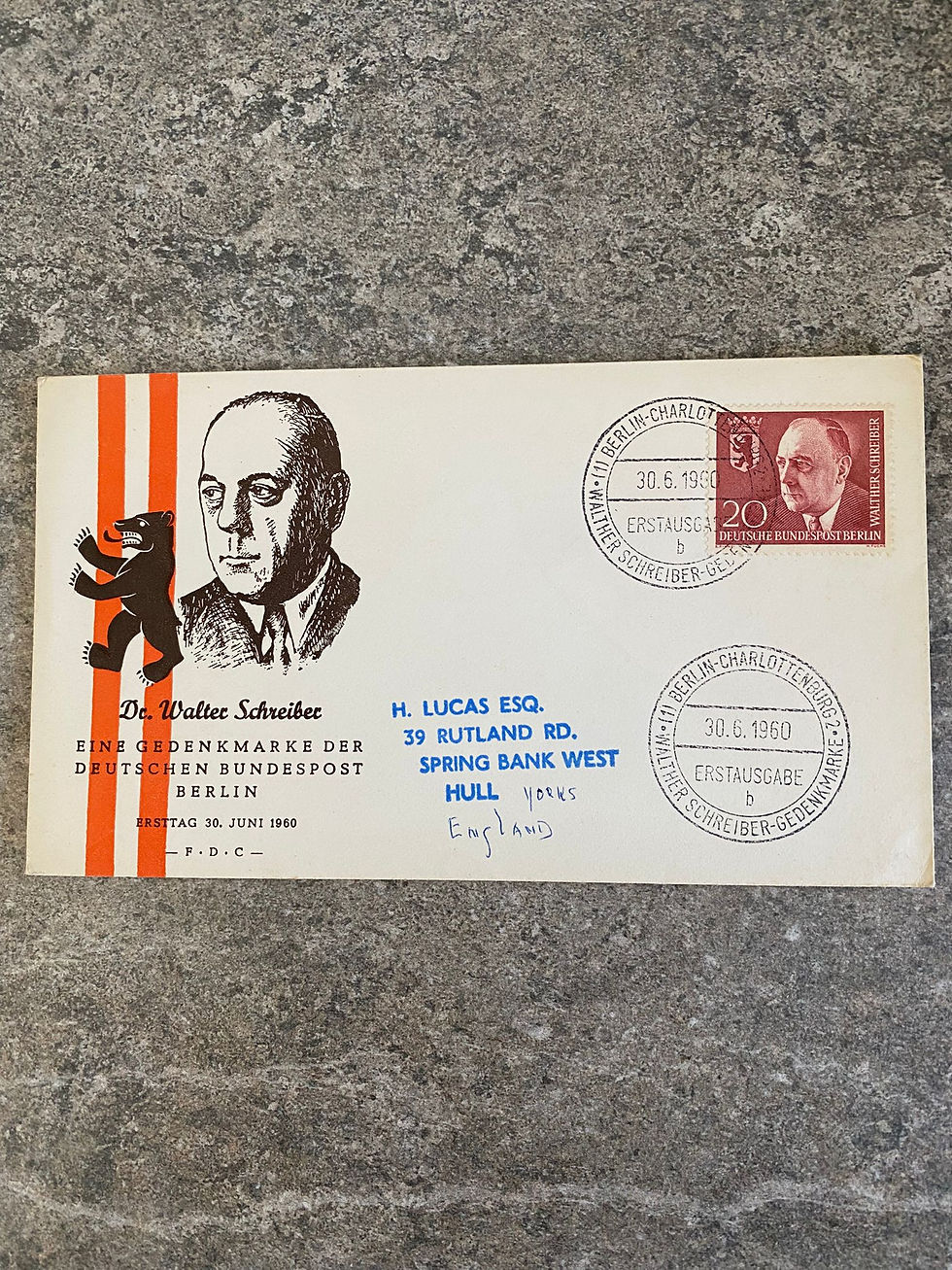 N64- 1960 Germany FDC Cover – Dr. Walther Schreiber Memorial Stamp – Berlin Er