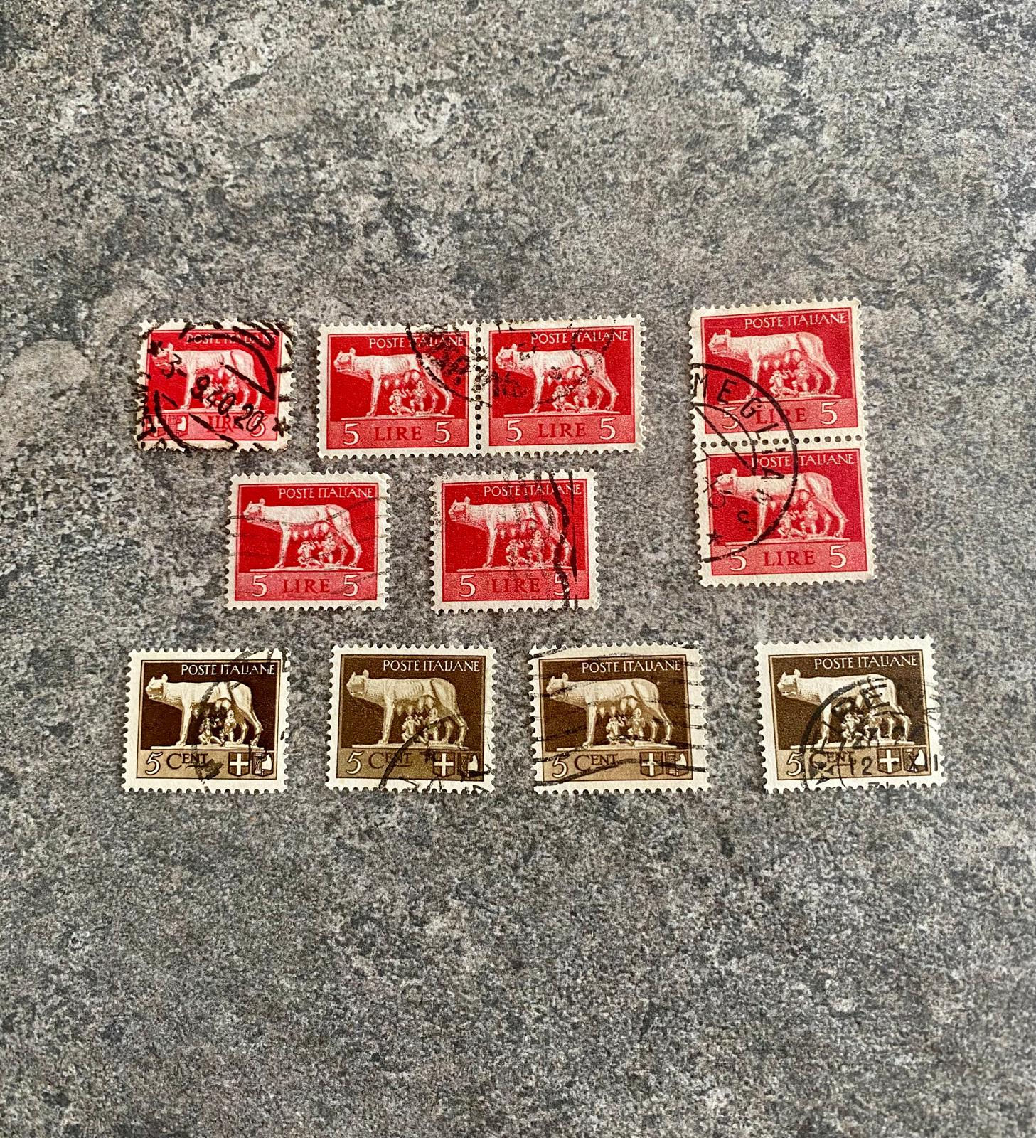 A228-
Vintage Italian Stamps Collection – Poste Italiane – 5 Lire & 5 Centesimi