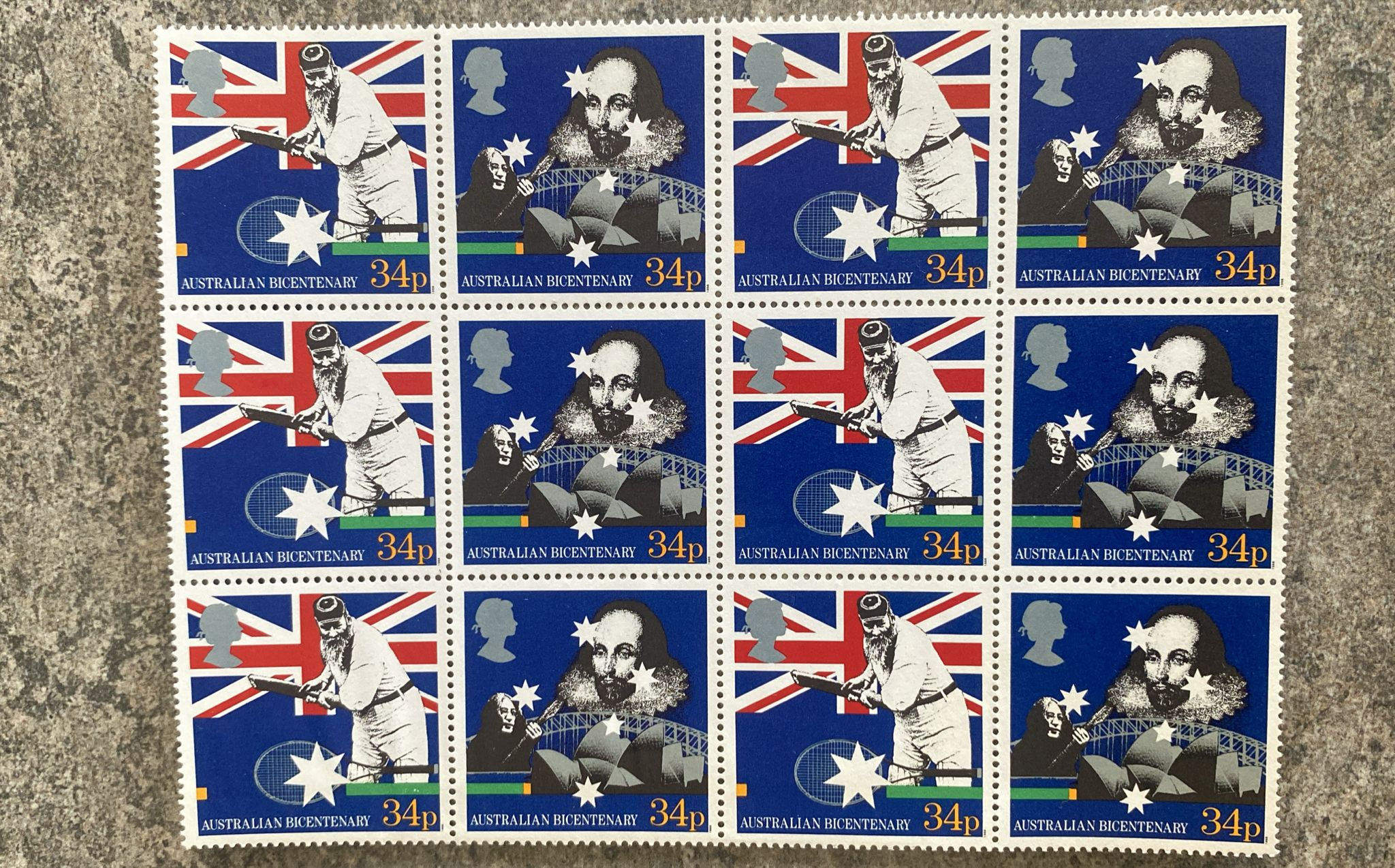 A363-GB 1988 Australian Bicentenary 34p Mint Stamp Sheet (9 Stamps) MNH Origin
