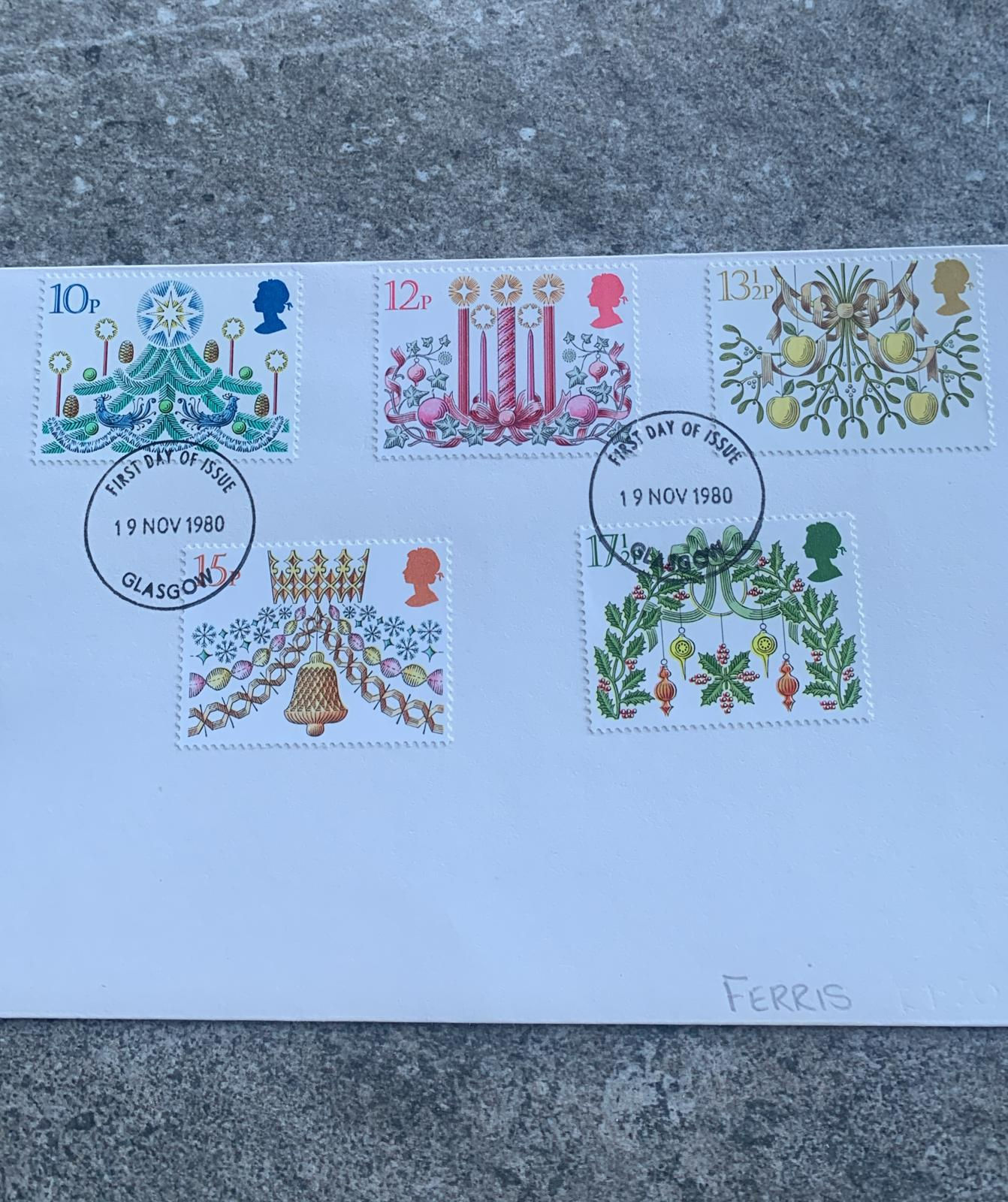 A596-Christmas 1980 Royal Mail First Day Cover – Set of 5 Stamps – Glasgow Postm