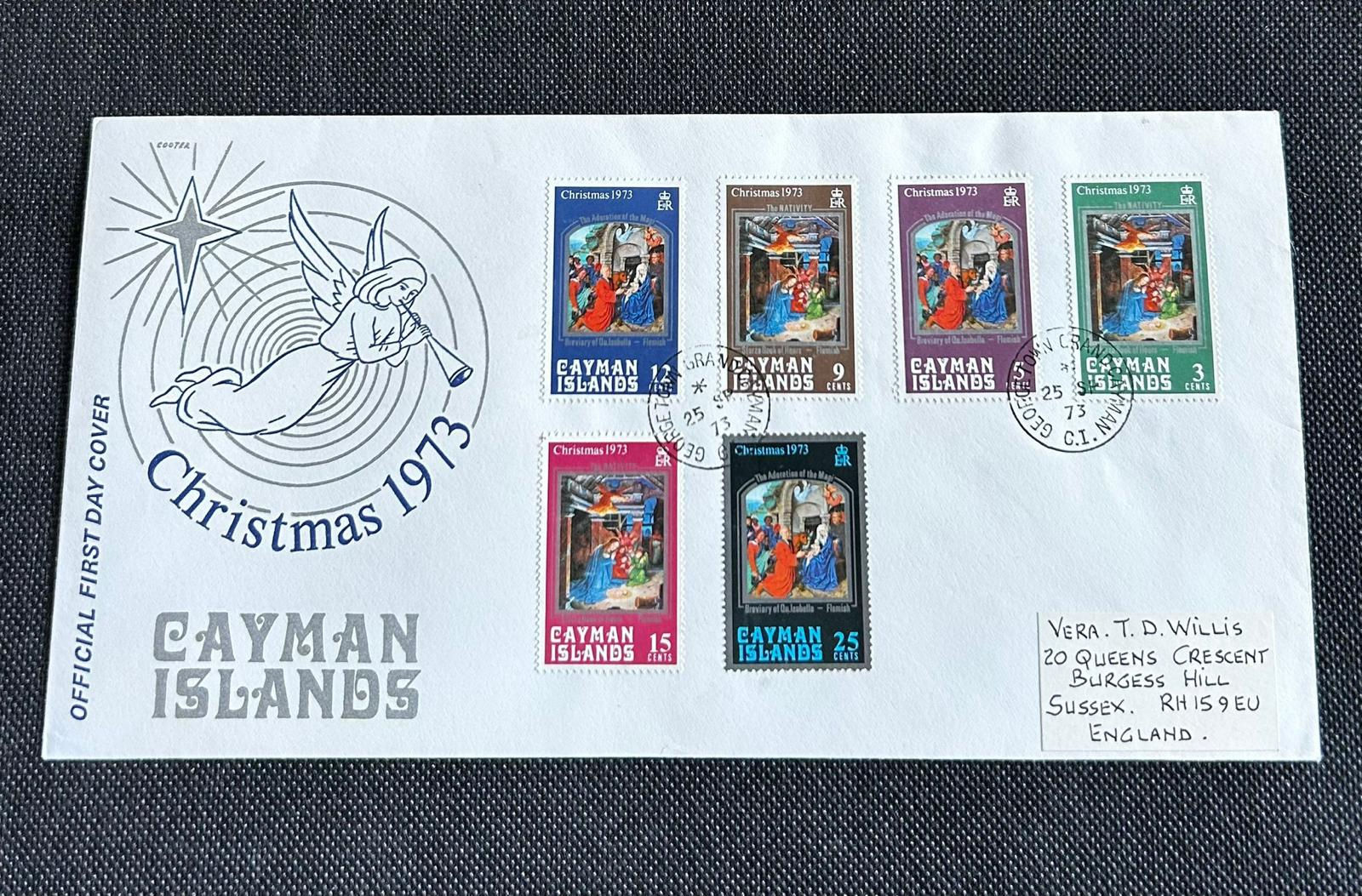 P522-Cayman Islands Christmas 1973 Official First Day Cover FDC Complete Set Rel