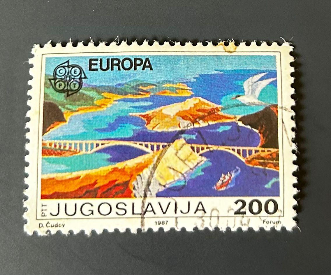P177- Yugoslavia 1987 Europa CEPT 200 Dinara Bridge Landscape Used Stamp