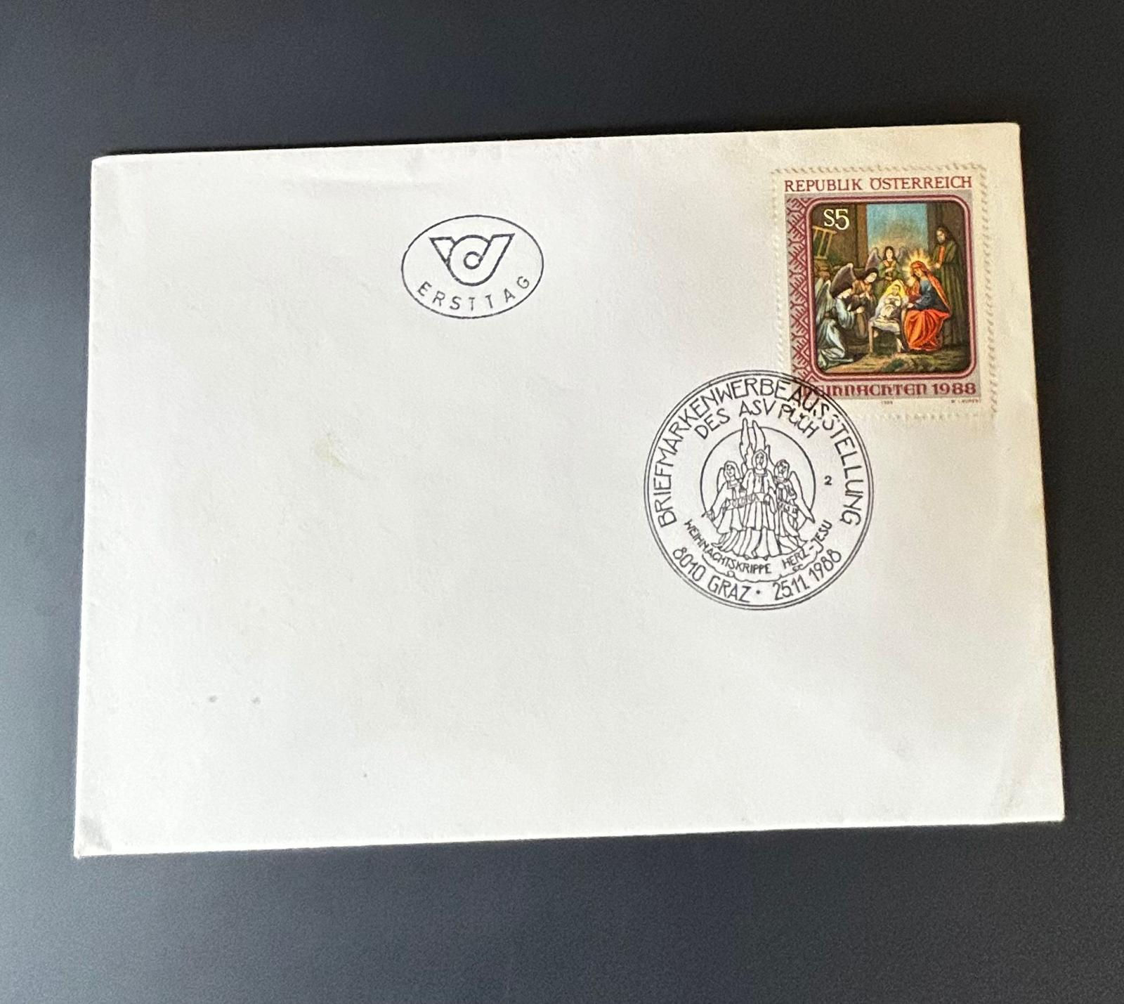 P433-Austria 1988 Christmas Nativity First Day Cover (FDC) Graz Special Cancel E