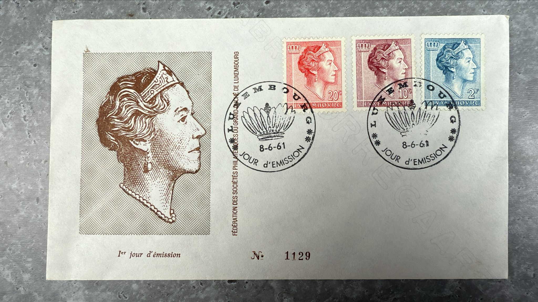 F498-Luxembourg 1961 First Day Cover Grand Duchess Charlotte 3StampsFDC8-6-1961