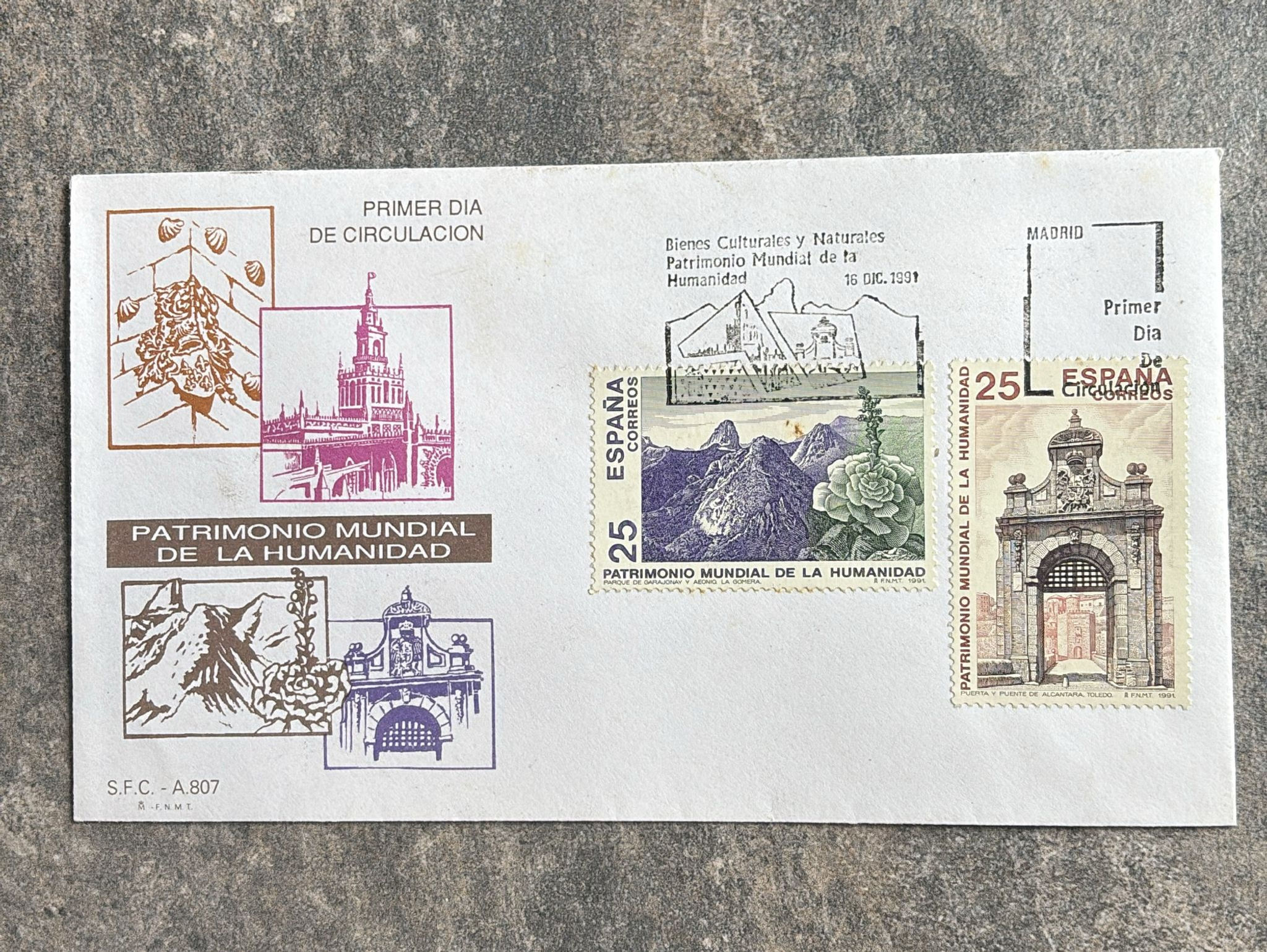 F717-Spain 1991 First Day Cover FDC – UNESCO World Heritage – Madrid Cancel – SF