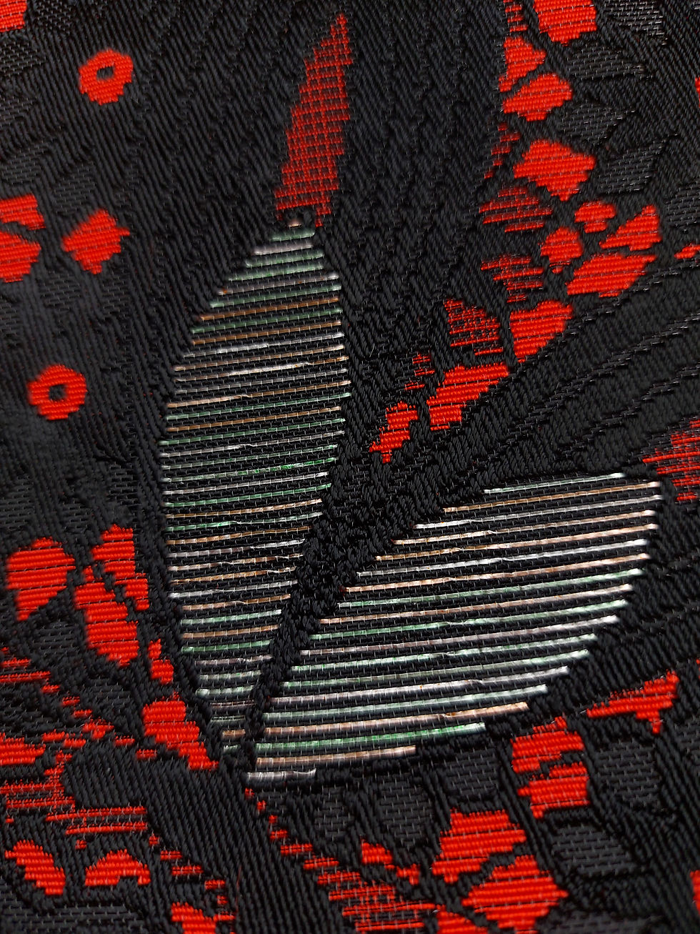 Thumbnail: Japanese - Obi fabric - Red, Black, Silver - Butterfly - www.jasuin.co.uk