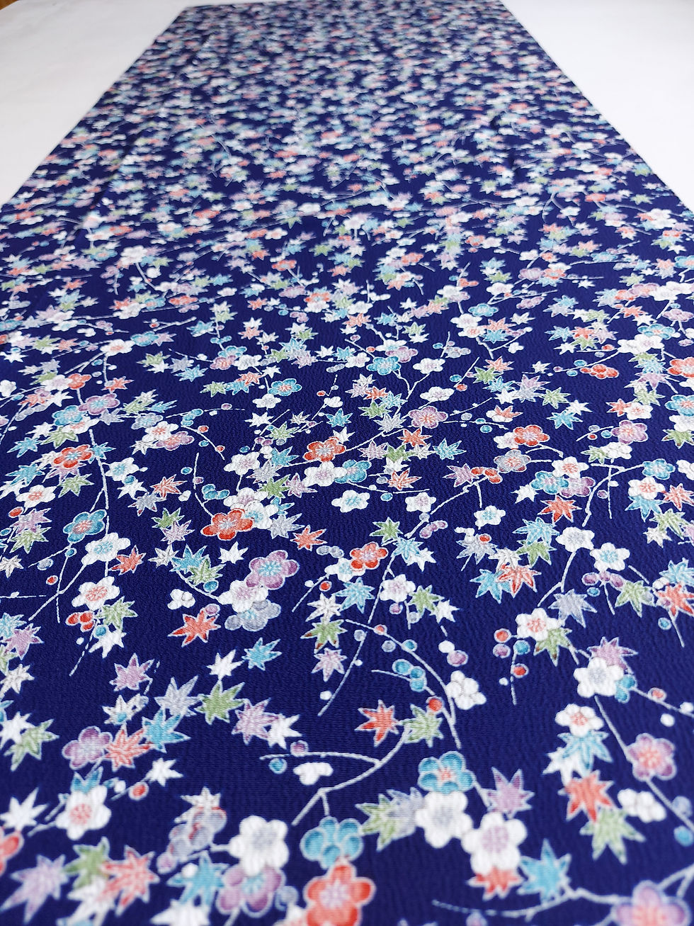 Thumbnail: Japanese kimono fabric- upcycle- Floral - Blue, peach, white, lavender, green - www. jasuin.co.uk