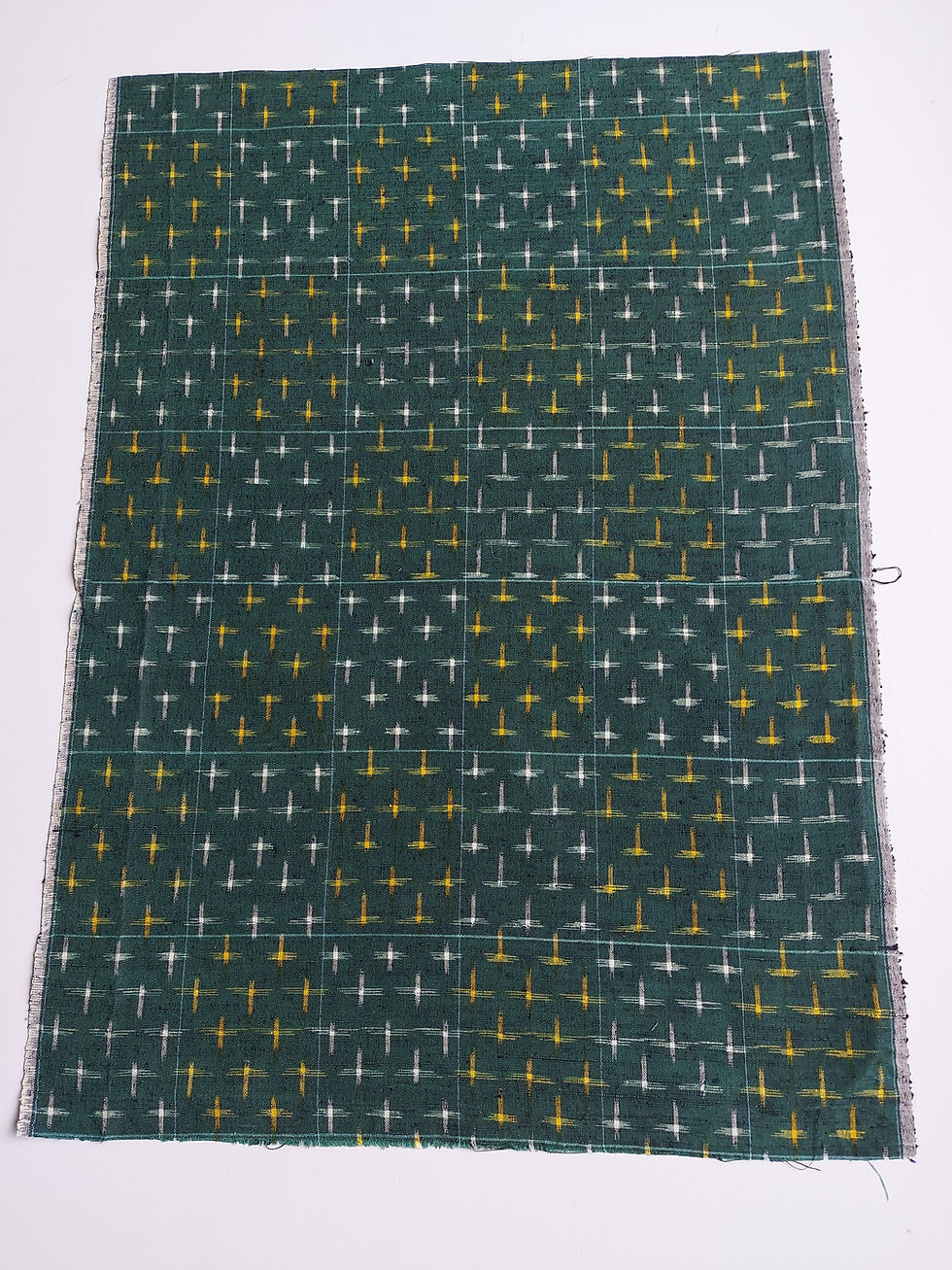 Thumbnail: Tsumugi - woven cross - kasuri - Upcycle fabric - Kimono fabric - Green yellow white - www.jasuin.co.uk
